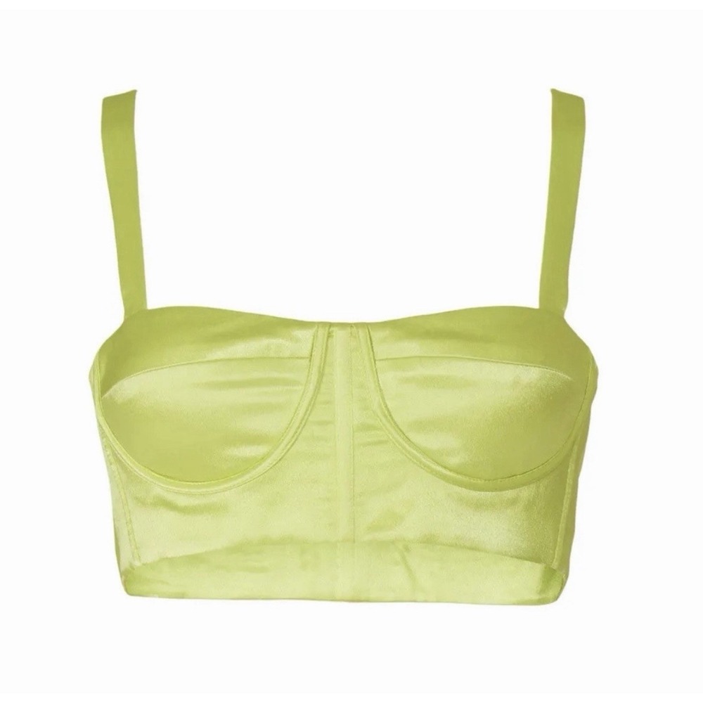 Bronx & Banco Lime Satin Bustier Corset Crop Top Garter Straps Sz S